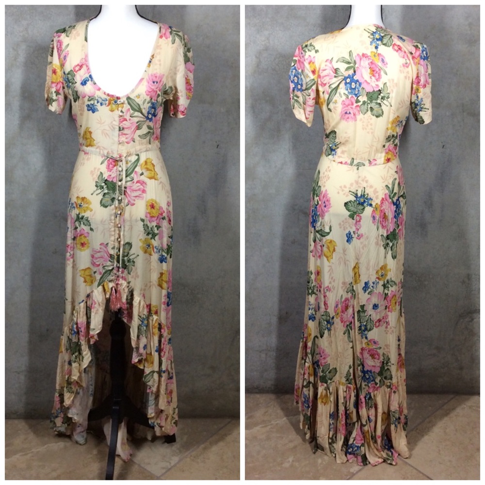 🌸 BOHEMIAN DRESS FLORAL MAXI HILO SWALLOWTAIL BOHO CHIC RUFFLE LONG BUTTON DOWN - Picture 7 of 16